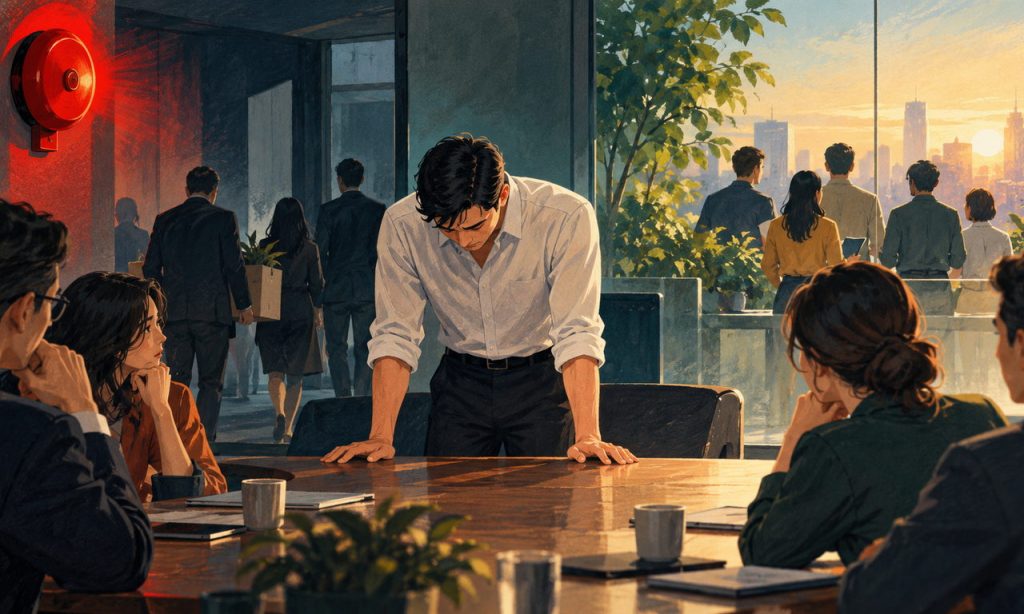 Minh họa chủ đề: Cuộc họp chuông báo cháy: lời xin lỗi và bước chuyển của Nick